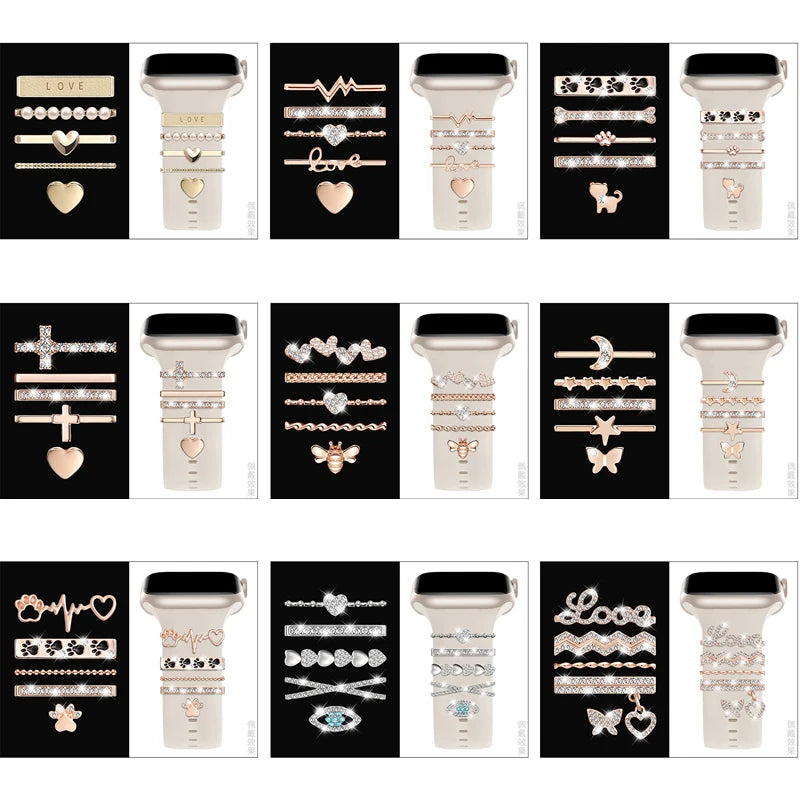 Decoration For Apple Watch Ultra 2 band 10 9 8 7 Diamond Jewelry Charms Accessories samsung Huawei watch band 20 22mm band