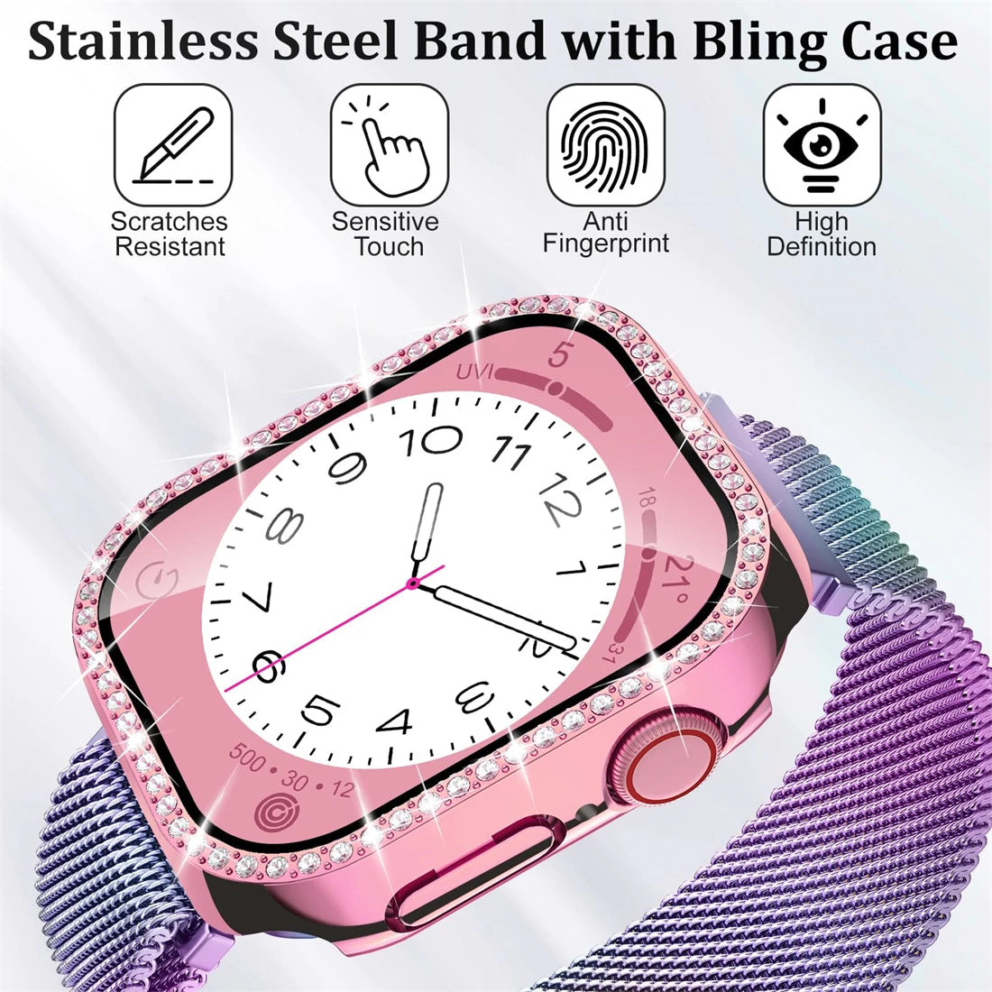 Milanese Loop+ case for Apple Watch Series 44mm 45mm 40mm 41mm 46mm 42mm diamond cover+band Apple Watch 9 8 7 6 5 4 10 Ultra 49mm band