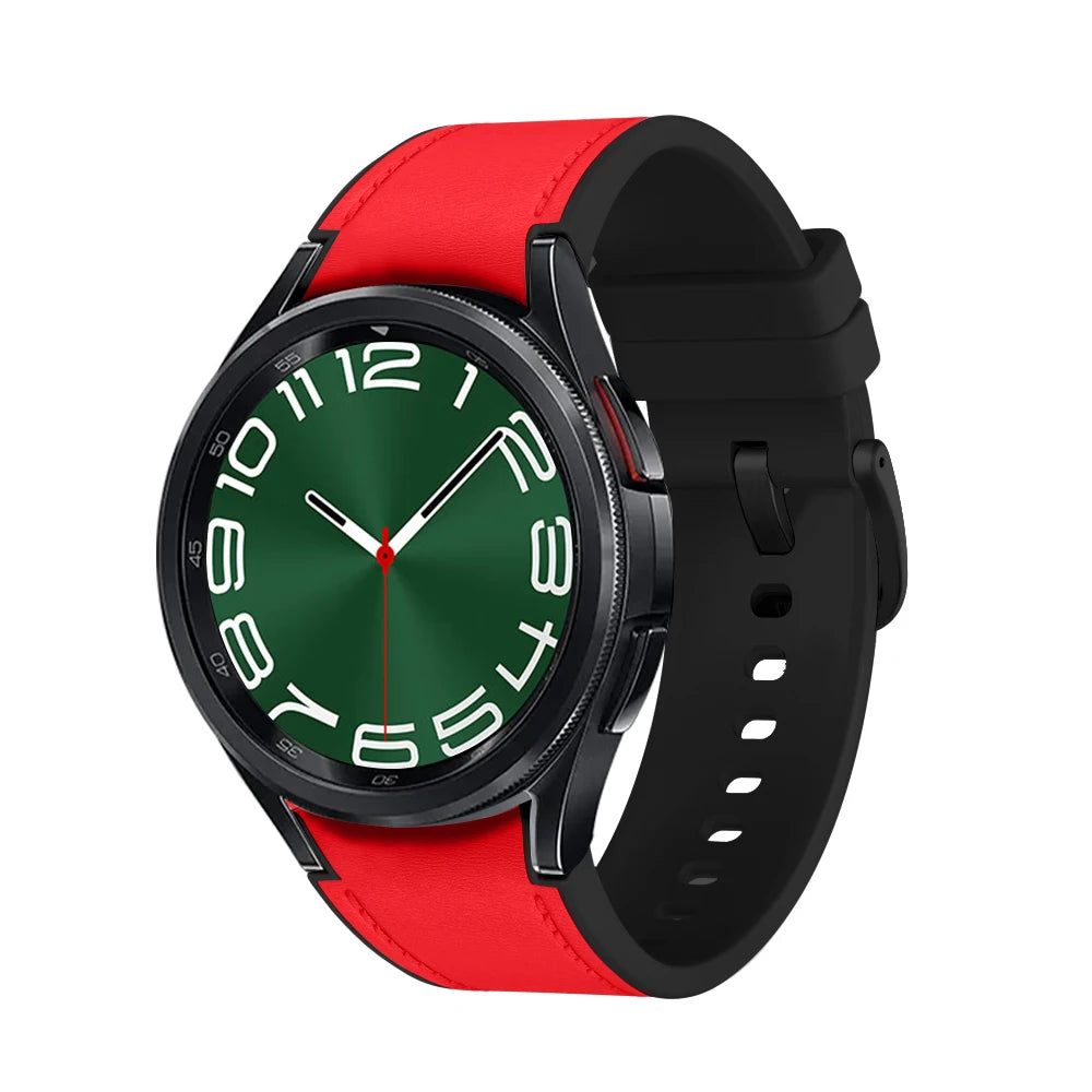 Leather+Silicone Strap for Samsung Watch 7/6/5/4 40 44mm 4/6 Classic 42 43 46 47mm Leather Grain Band for Galaxy Watch 5pro 45mm