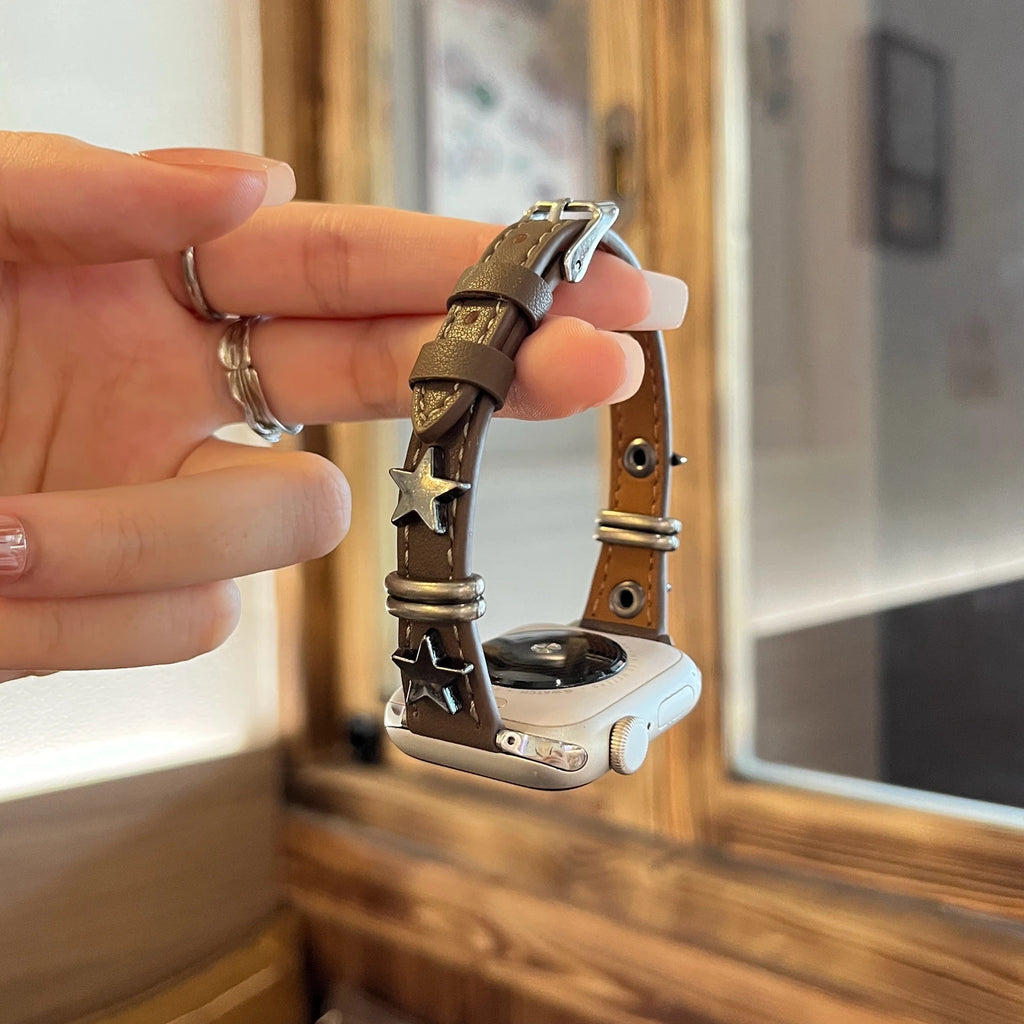 Slim star For Apple Watch band women Ultra 11 10 9 8 7 6 5 4 3 2 1 SE 38mm 40mm 41mm 42mm 44mm 45mm 46mm Leather Loop