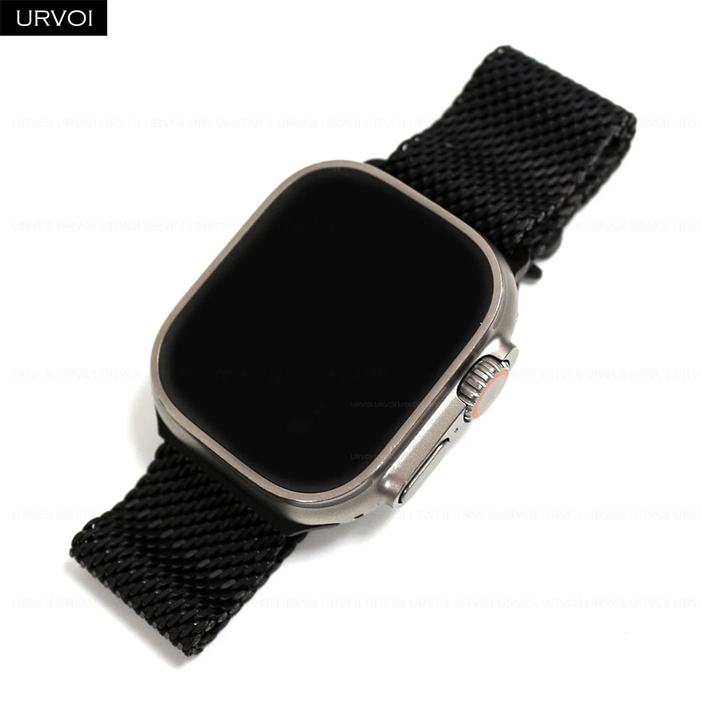 URVOI Titanium Milanese loop for Apple Watch Ultra 3 2 Series 11 10 9 Natural Black band mesh band for Apple Watch parachute buckle