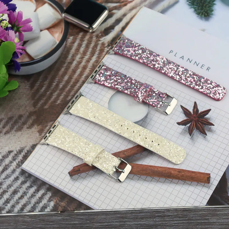 Leather band for Apple Watch band Ultra 49mm 38mm 40mm Women 42mm 44mm 41mm 45mm Glitter band i Watch Series 7 8 6 5 4 3 2