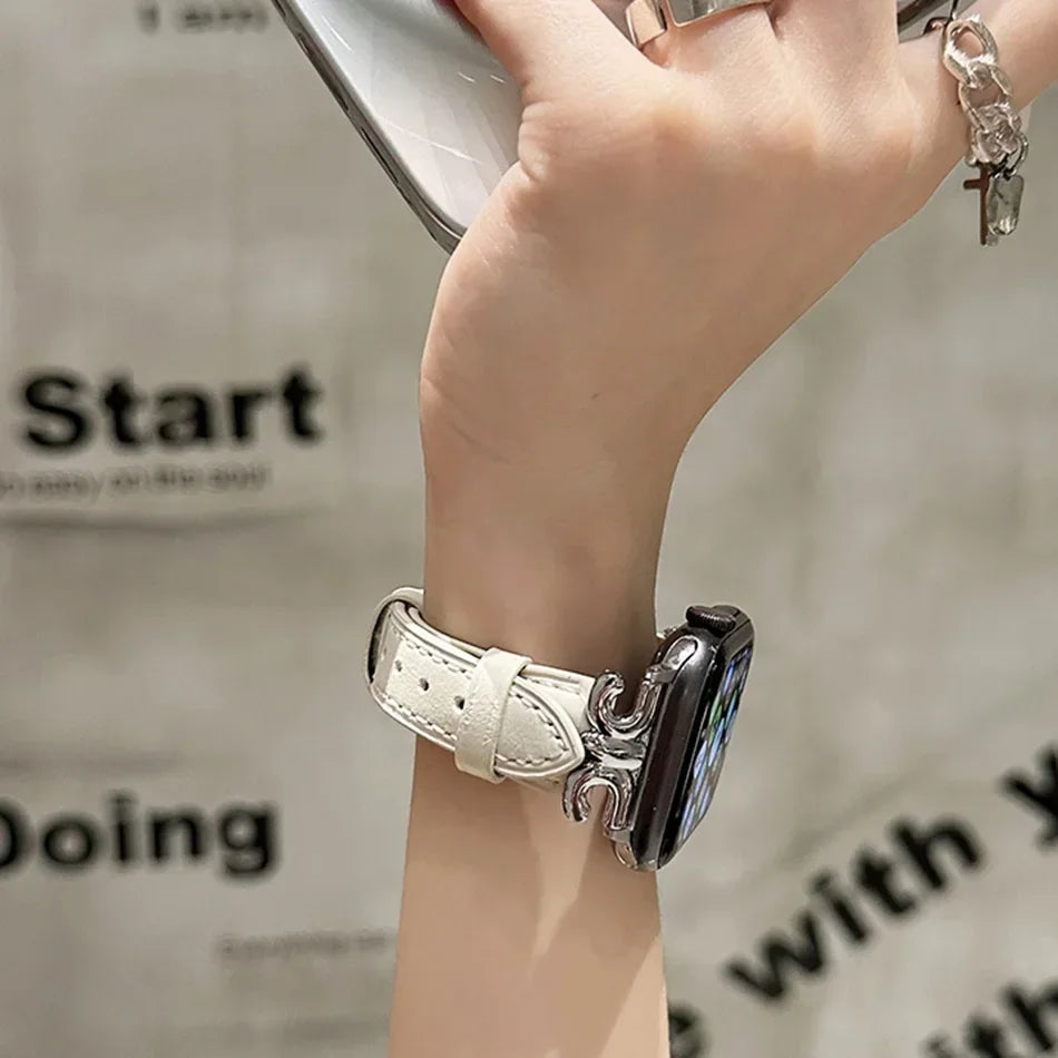 For Apple Watch band Series Ultra 10 9 8 7 6 5 Luxury Leather loop For Women 38mm 40mm 41mm 42mm 44mm 45mm 46mm 49mm band