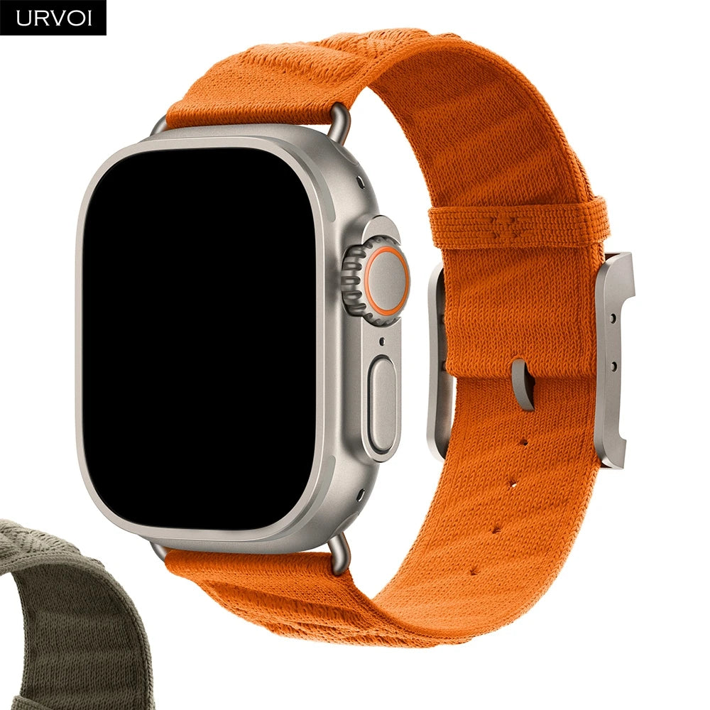 URVOI En Mer band for Apple Watch Ultra 3 2 Series 11 Sport band Orange Gris Titane ocean waves pattern Polyamide Custom Buckle