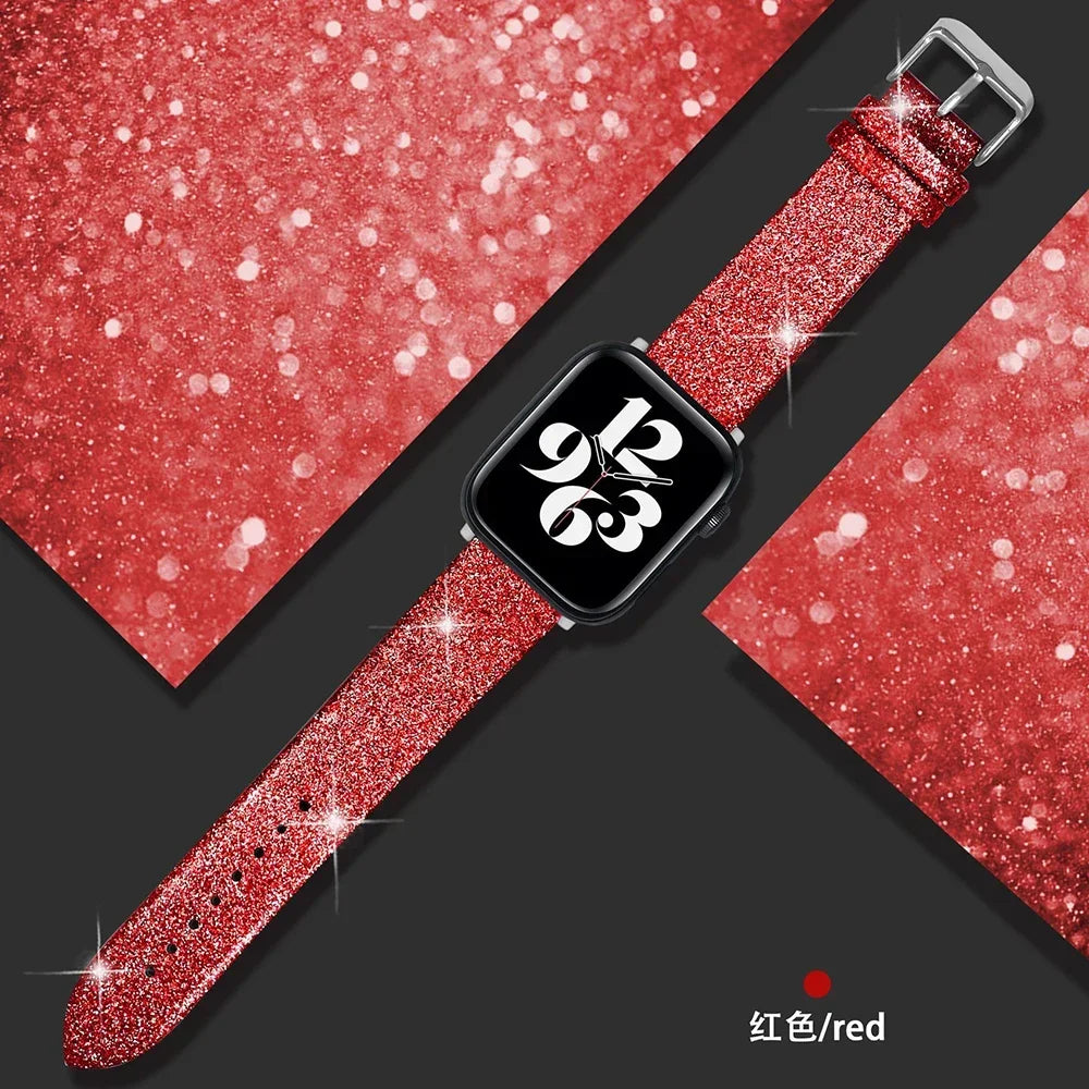 Shiny band For Apple Watch band 44mm 40mm Ultra 49mm 41mm 42mm 38mm 45mm Glitter leather loop band Apple Watch Series 8 7 6 5 4 3 SE