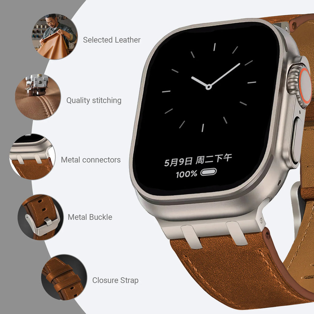 Leather band for Apple Watch Ultra 2 49mm Series 10 46mm Luxury band sport band for Apple Watch 10 9 8 7 6 5 4 SE Ultra 44mm 45mm