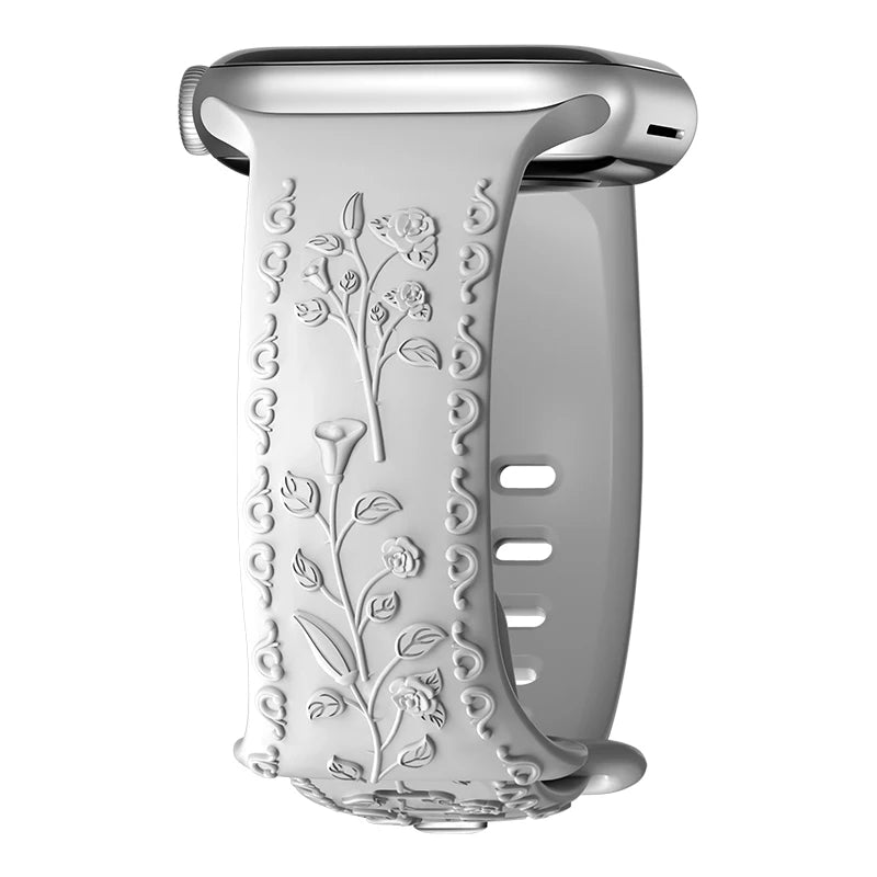 Flower Engraved band For Apple Watch band 44mm 45mm 41mm 40mm 49mm 46mm 42mm band Apple Watch Series 11 10 SE 9 8 7 6 5 Ultra 2