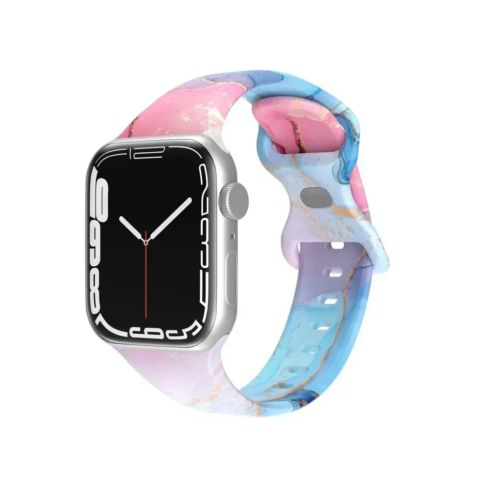 Printed Floral band For Apple Watch Ultra band 49mm 41mm 40mm 38mm 45mm 44mm 42mm Silicone band Apple Watch Series 9 8 7 SE 6 5 4 3