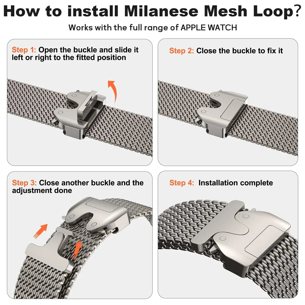Titanium Milanese Loop For Apple Watch Ultra 2 49mm Series 10 9 8 7 6 5 4 SE 46mm 42mm 41mm 45mm 44mm 38mm 40mm band Accessories
