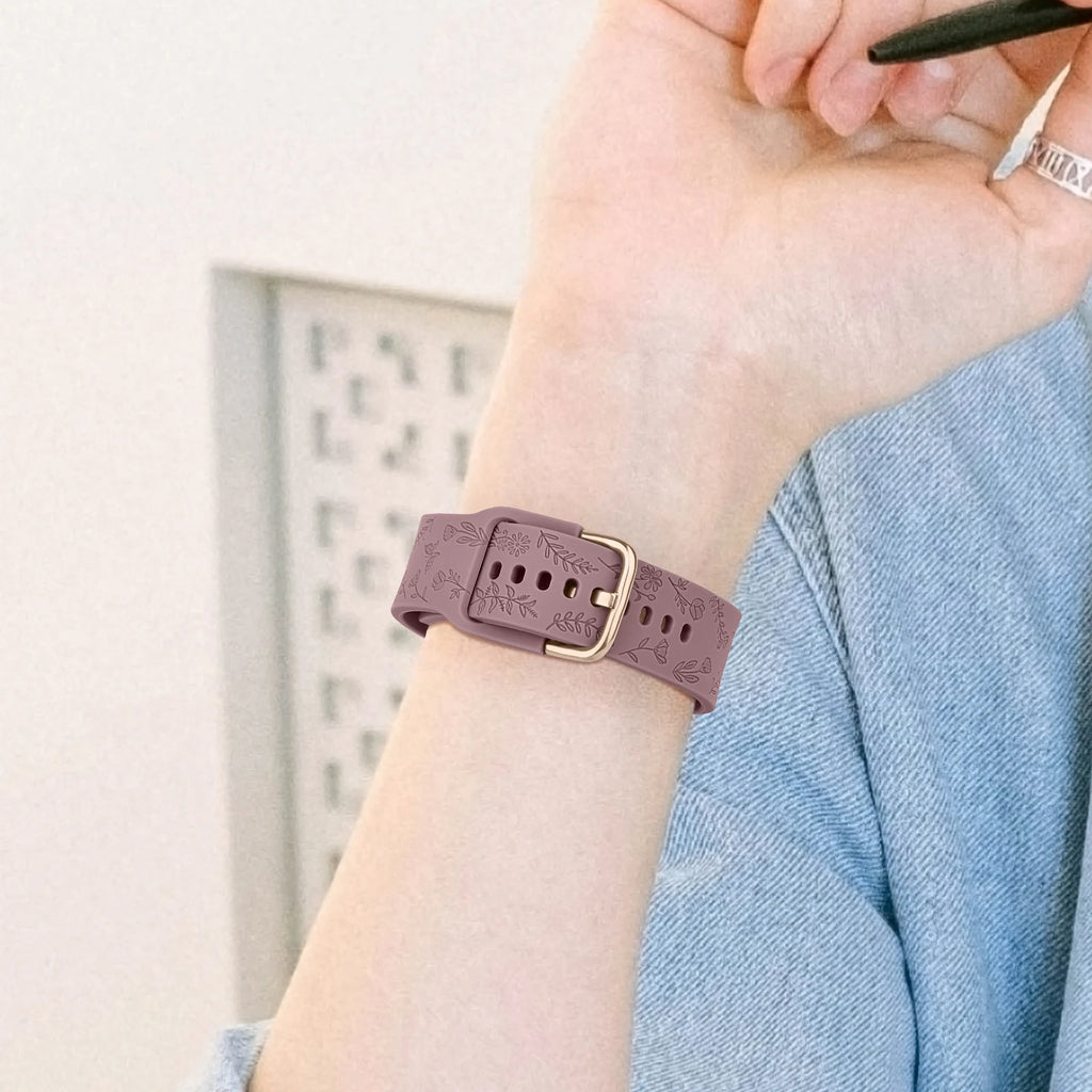 20mm Flower Engraved Watchband For Samsung Galaxy Watch 6/5/4 40mm/44mm 5Pro 45mm Watch 6 4 Classic 43mm/47mm 42mm/46mm Strap