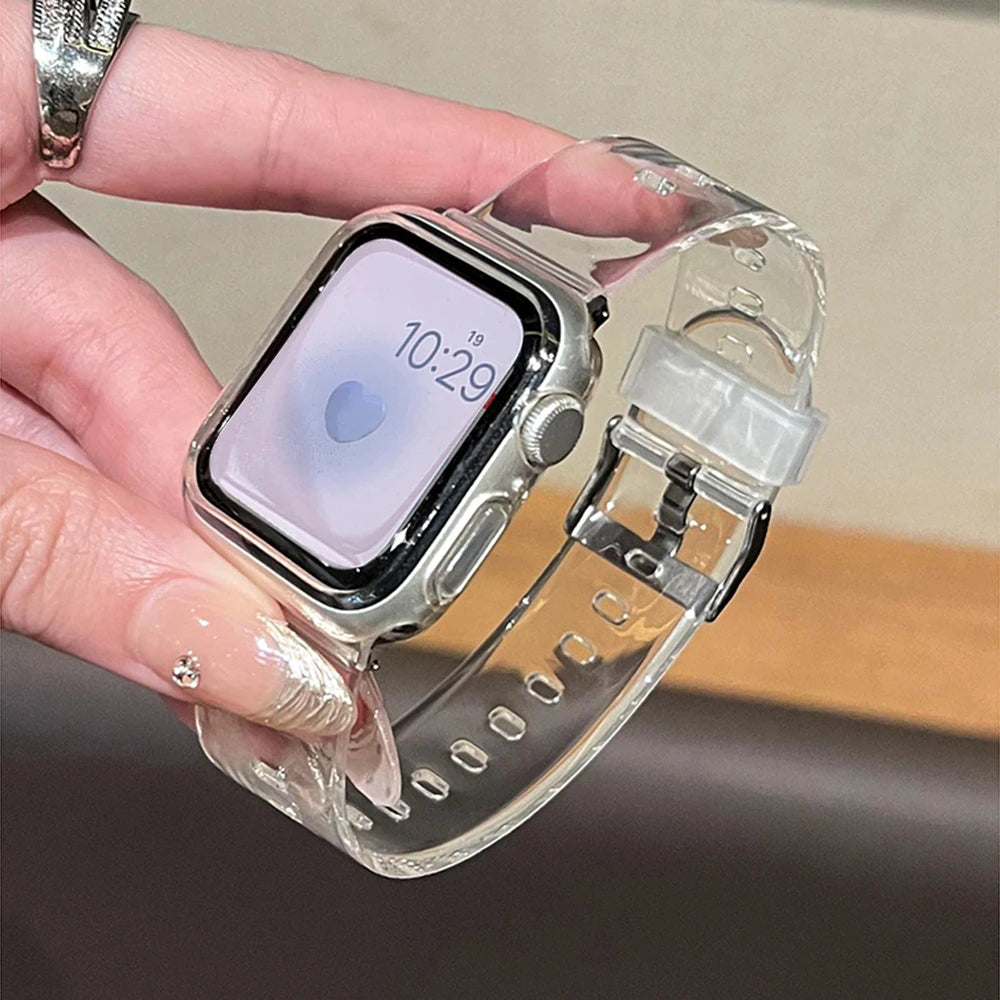 Silicone band For Apple Watch band 49mm 46mm 42mm 40mm 42mm 45mm 41mm 44mm 38mm Glacier Jelly Clear band For Apple Watch Series 10 9 8 Ultra