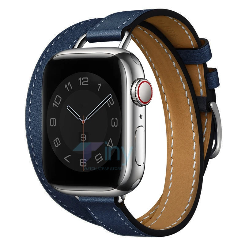 Double loop Slim Leather band for Apple Watch band Ultra 2 49mm Series 10 46mm 41mm 42mm 44mm 45mm band for Apple Watch 9 8 7 6 SE 5 4
