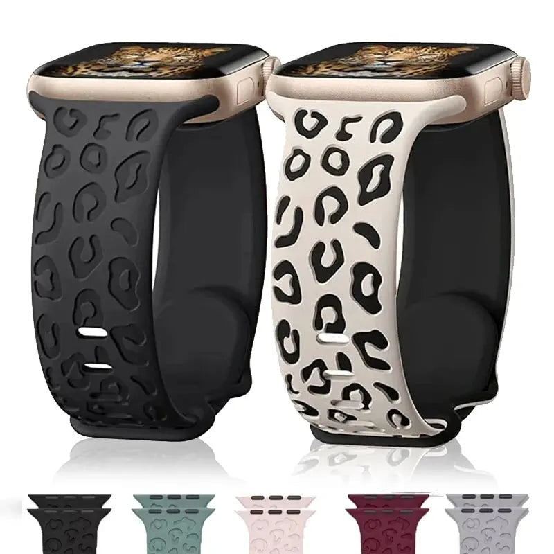 Engraved Leopard band For Apple Watch Ultra 2 3 band 49mm 44mm 41mm 40mm 45mm 38mm Silicone band Apple Watch Series 98765SE 10 11 46mm 42mm