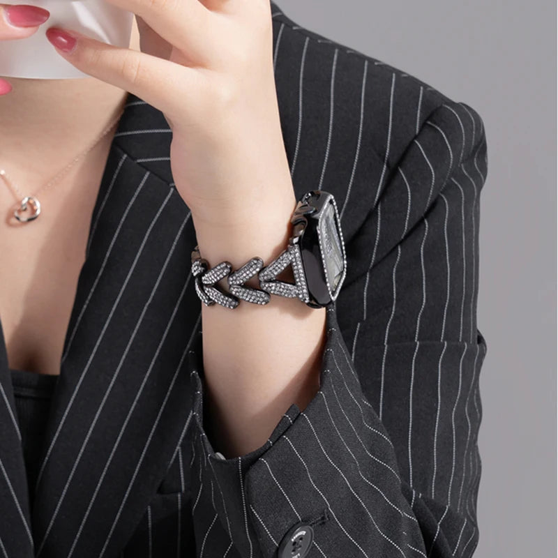 Diamond metal band for Apple Watch 10 band 46mm 42mm 41mm 44mm 49mm 45mm 40mm Women Belt band Apple Watch Series 9 8 7 SE 6 Ultra