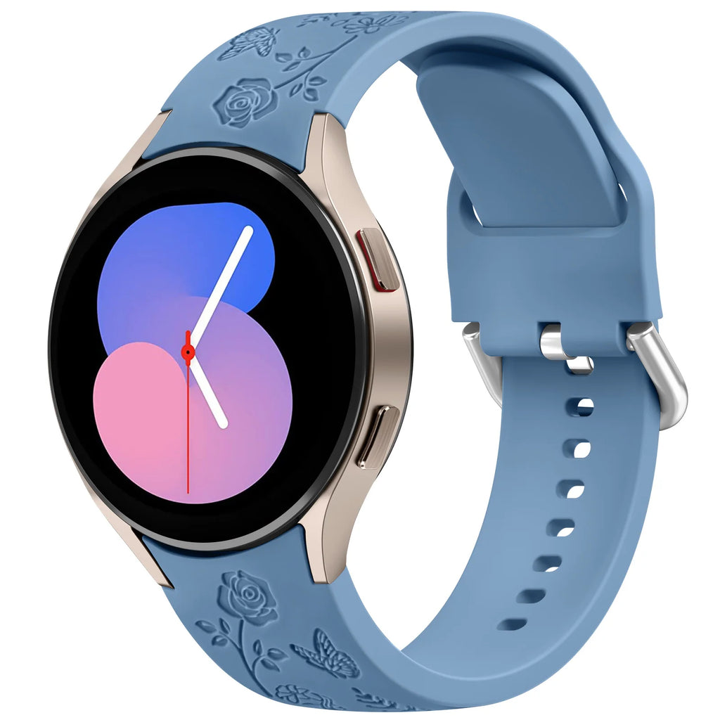 20mm Flower Engraved Watchband For Samsung Galaxy Watch 6/5/4 40mm/44mm 5Pro 45mm Watch 6 4 Classic 43mm/47mm 42mm/46mm Strap