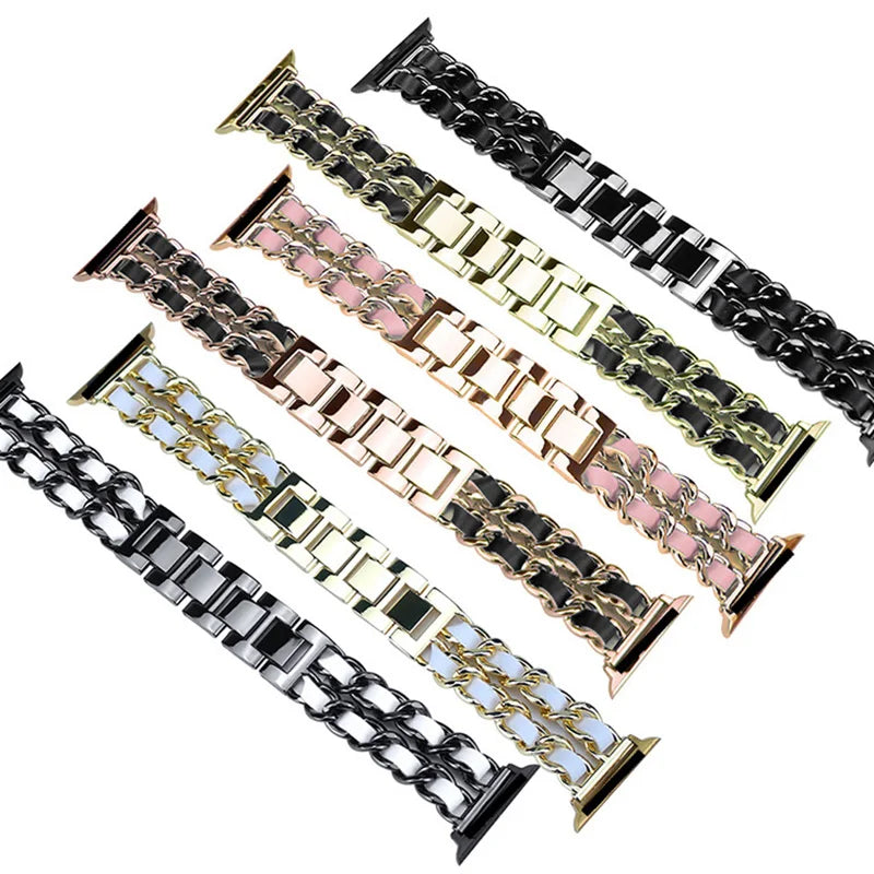 Women metal band for Apple Watch band 10 9 8 Ultra 46mm 42mm 49mm 7 SE 6 5 41mm 45mm 44mm 40mm Lady Gold Steel band Wristband