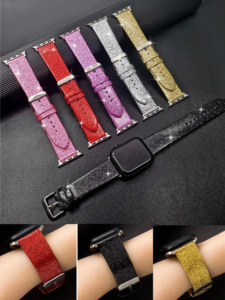 Shiny band For Apple Watch band 44mm 40mm Ultra 49mm 41mm 42mm 38mm 45mm Glitter leather loop band Apple Watch Series 8 7 6 5 4 3 SE