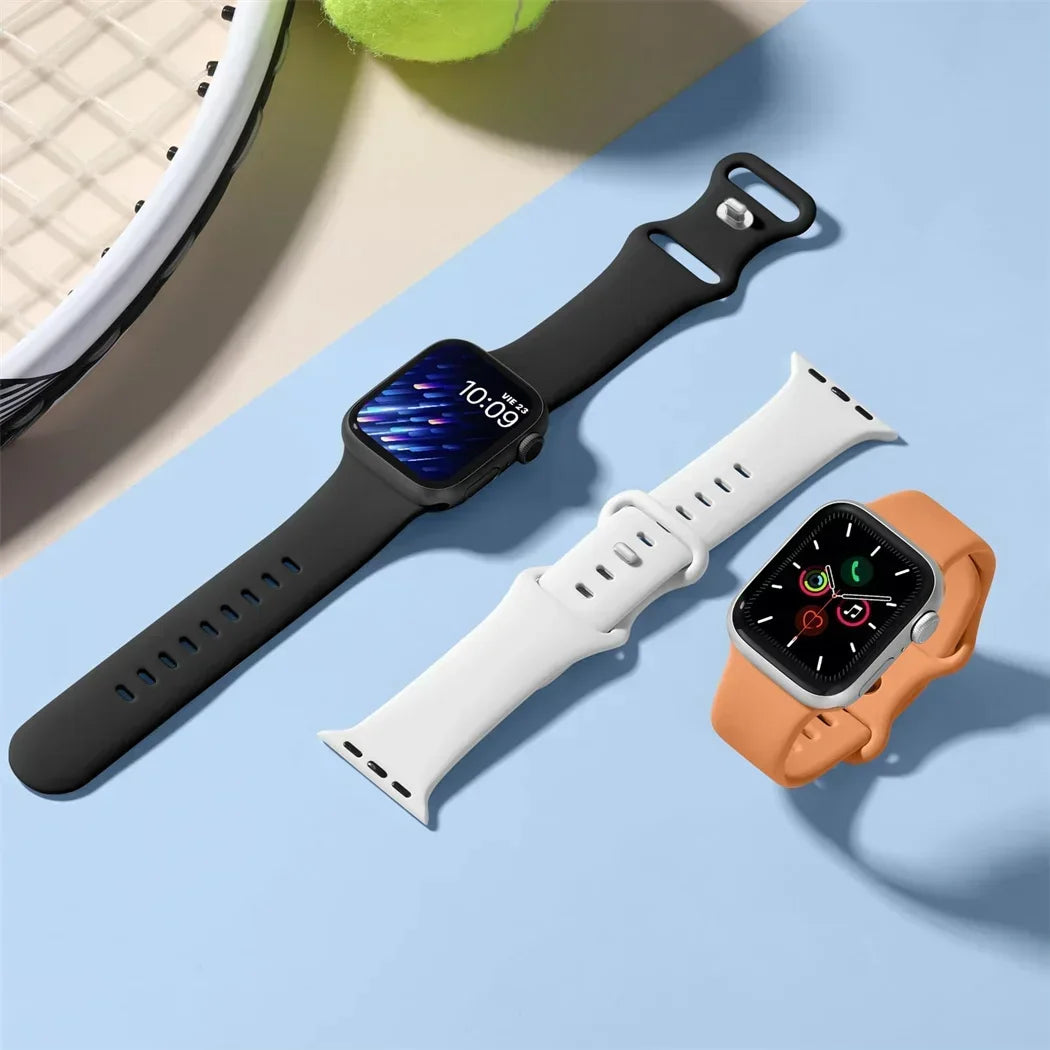 Glass+Case+watchbands For Apple Watch band 44mm 41mm 45mm 40mm 38mm 42mm Silicone band Apple Watch serises 9 8 4 5 6 SE 7 band