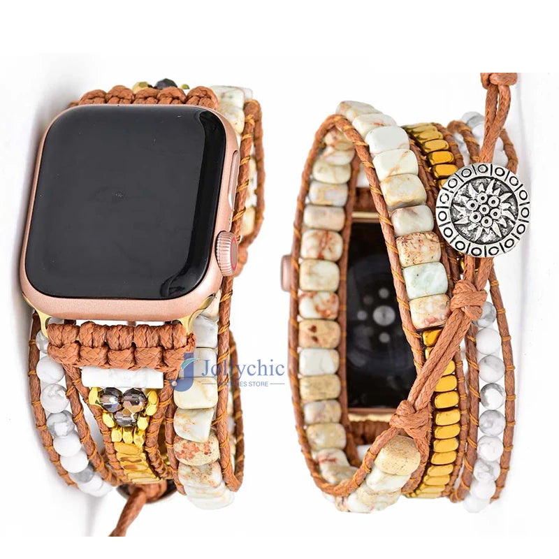 Bohemia Jewelry band for Apple Watch Series 7 38mm 40mm 42mm 44mm Handmade Vintage Natural beads braided band Apple Watch 6 SE 5 4 3