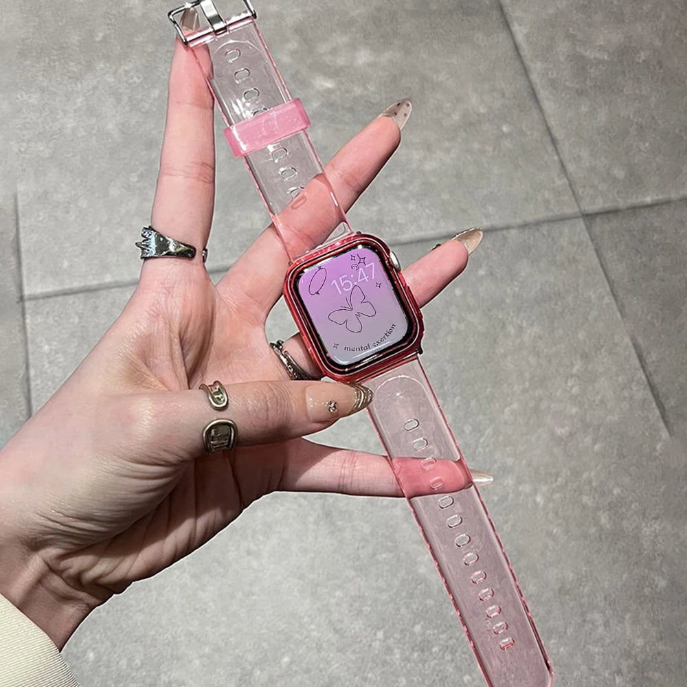 Silicone band For Apple Watch band 49mm 46mm 42mm 40mm 42mm 45mm 41mm 44mm 38mm Glacier Jelly Clear band For Apple Watch Series 10 9 8 Ultra