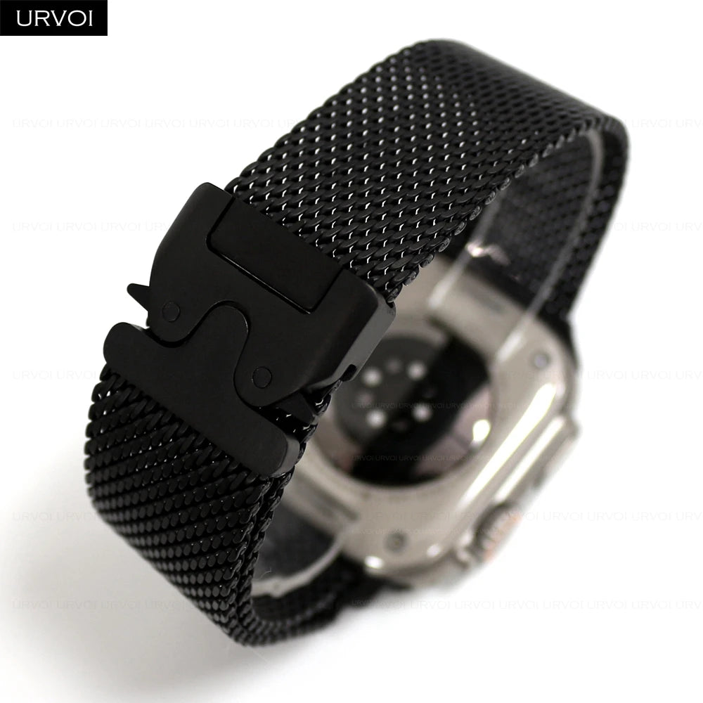 URVOI Titanium Milanese loop for Apple Watch Ultra 3 2 Series 11 10 9 Natural Black band mesh band for Apple Watch parachute buckle