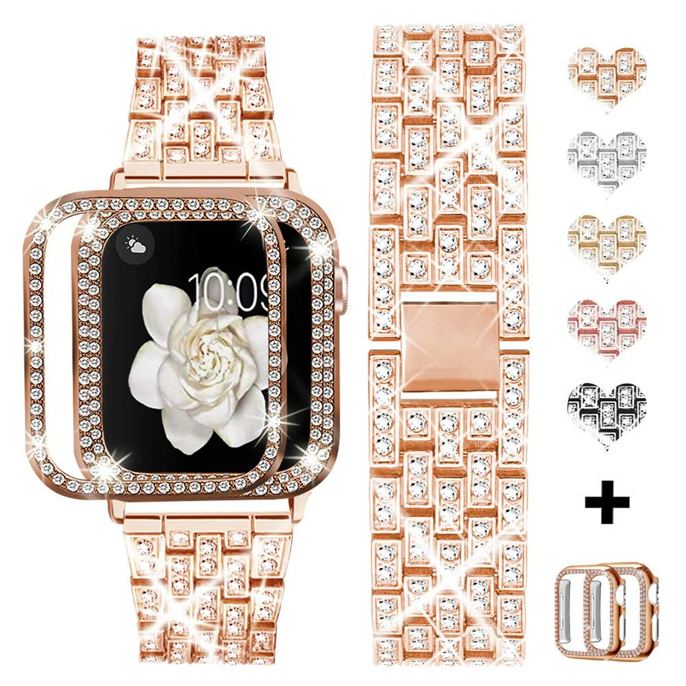 Diamond Band+cover for Apple Watch case Series 10 42mm 46mm 41mm 45mm band+Screen Protector+Bumper Apple Watch 9 8 7 6 5 4 40mm 44mm