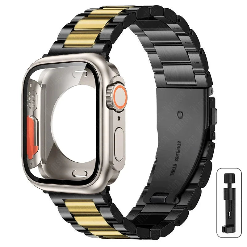 Change to Ultra Case+Band For Apple Watch 46mm 44mm 41mm 45mm metal Stainless Steel band for Apple Watch Series Series11 10 9 8 7 6 SE 5