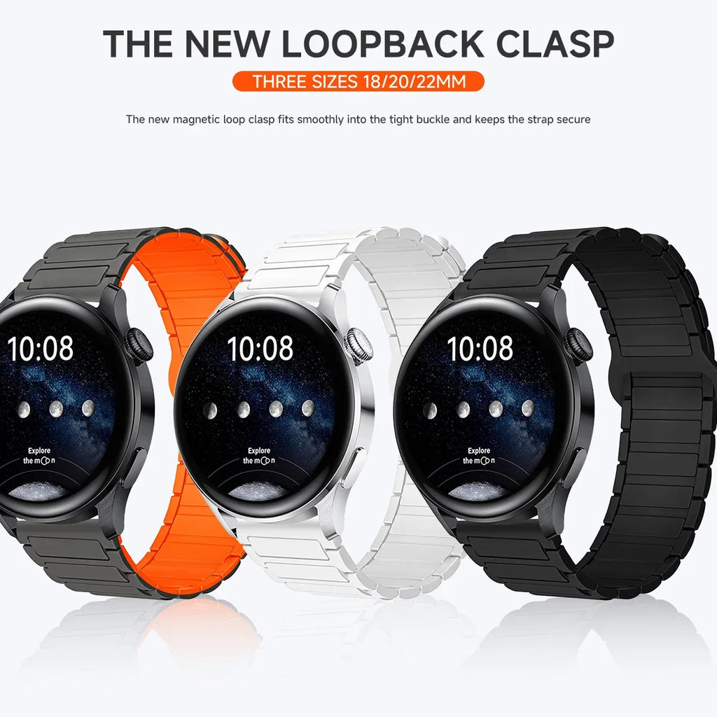 18mm 20mm 22mm Magnetic Loop Band for Samsung Galaxy Watch 7 6 5 4 44/40mm 6Classic Silicone Strap for Huawei Watch GT5 46mm