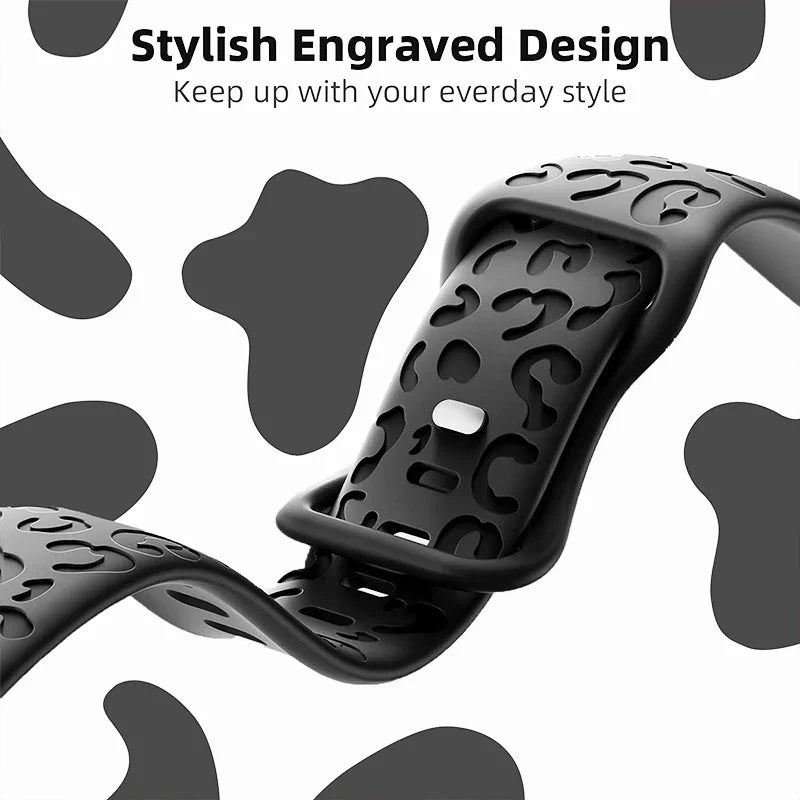 20mm Engraved Leopard Band for Samsung Galaxy Watch 7/FE/6/5/5 pro/FE/4 classic Silicone Sport bracelet Huawei GT 5-4-3-2 Strap