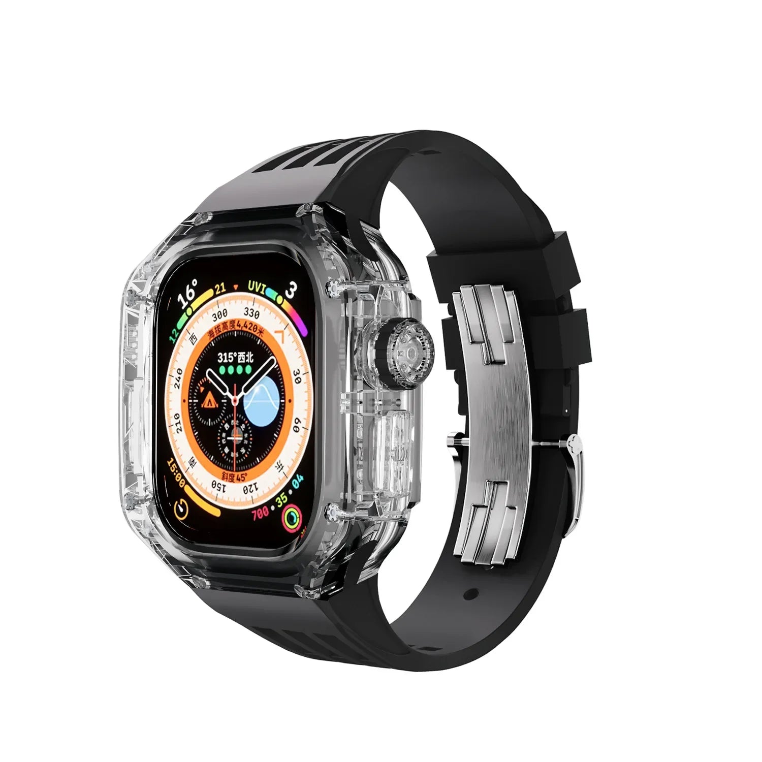 Transparent Luxury Case for Apple Watch Ultra 49mm 45mm 44mm , Stainless Steel Buckle band for Apple Watch 8 7 6 5 4 DIY Modification