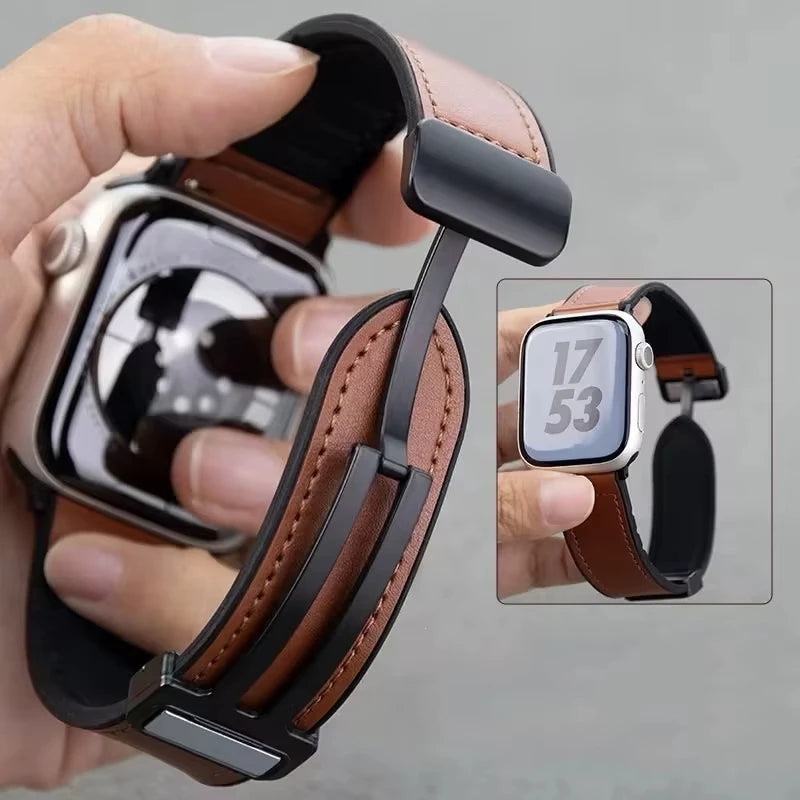 Leather Watch band For Apple Watch band 38mm 40mm 41mm 42mm 44mm 45mm 49mm Magnetic band Apple Watch Series 10 9 8 7 SE6 5 bands