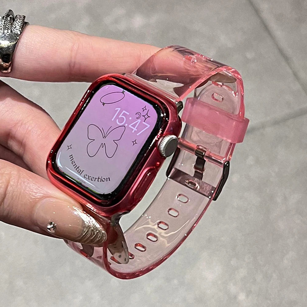 Silicone band For Apple Watch band 49mm 46mm 42mm 40mm 42mm 45mm 41mm 44mm 38mm Glacier Jelly Clear band For Apple Watch Series 10 9 8 Ultra