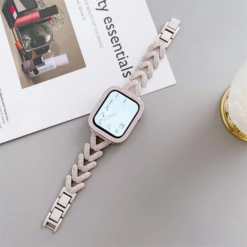 Diamond metal band for Apple Watch 10 band 46mm 42mm 41mm 44mm 49mm 45mm 40mm Women Belt band Apple Watch Series 9 8 7 SE 6 Ultra