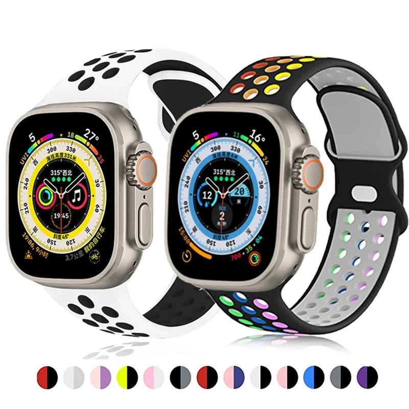 Sport band for Apple Watch band 44mm 40mm 42mm 38mm 41mm 45mm Air hole Silicone band Apple Watch Series 9 8 7 6 SE 5 Ultra 2 49mm