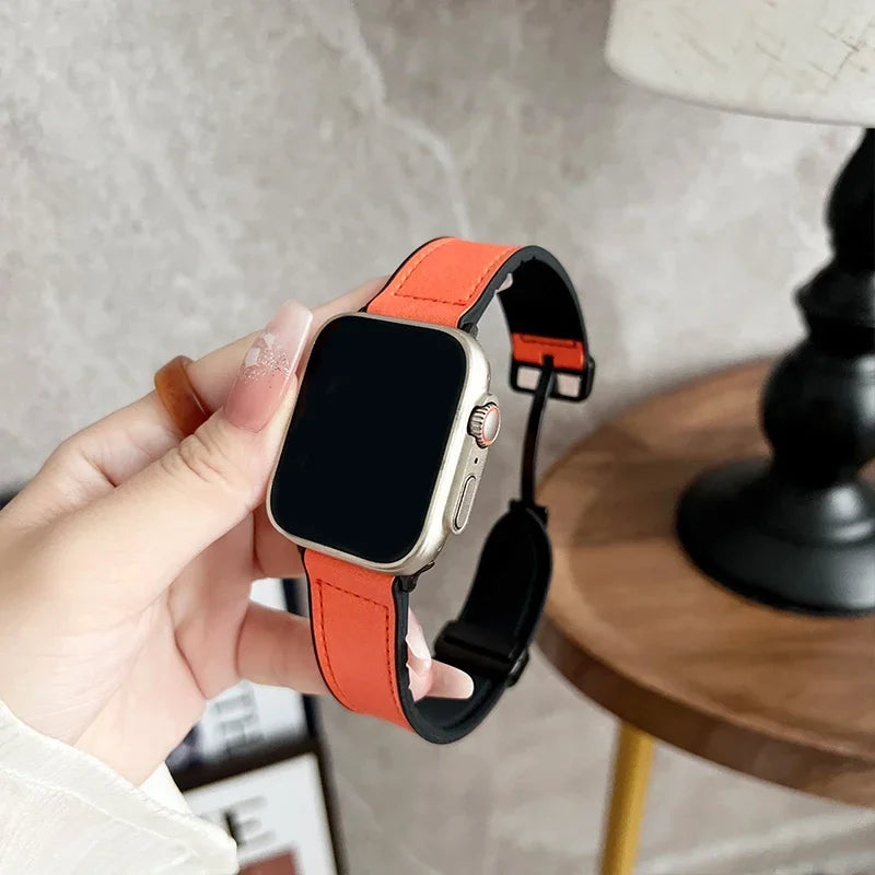 Leather band for Apple Watch band 44mm 42mm 46mm 45mm 41mm Silicone Magnetic band Apple Watch Series 10 9 8 7 6 SE 5 Ultra 49mm