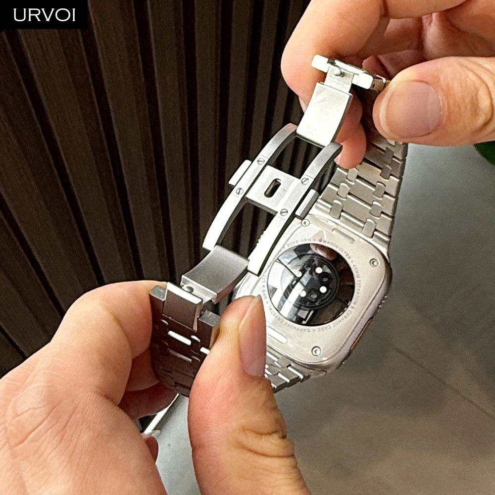 URVOI band for Apple Watch Ultra 3 2 Series 11 10 9 8 7 SE3 316L AP Stainless steel band for Apple Watch wristband butterfly buckle