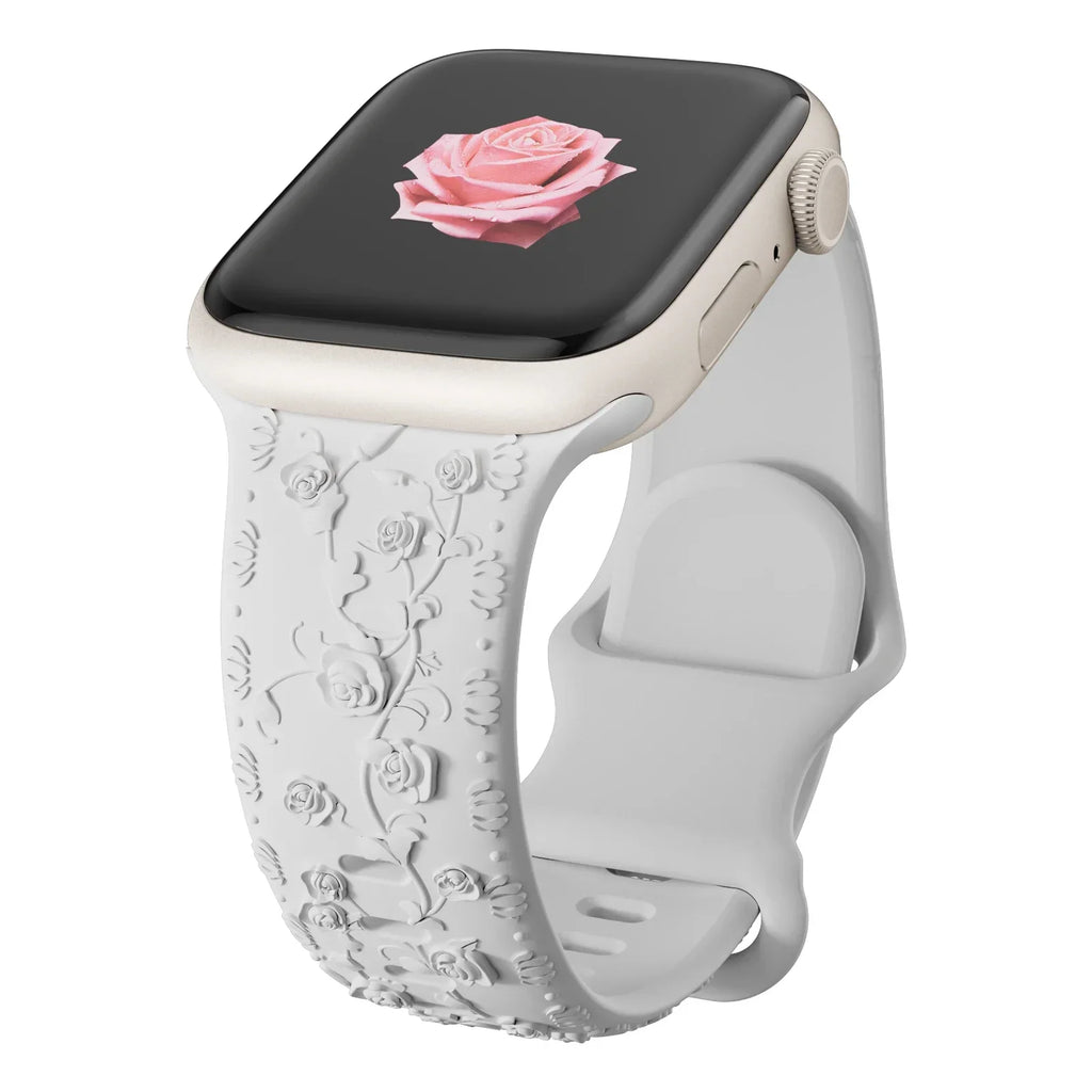 Engraved band for Apple Watch band 46mm 44mm 40mm 49mm 45mm 41mm 42mm Floral Silicone Correas Apple Watch Ultra 2 Series 10 9 8 7 6 SE 5