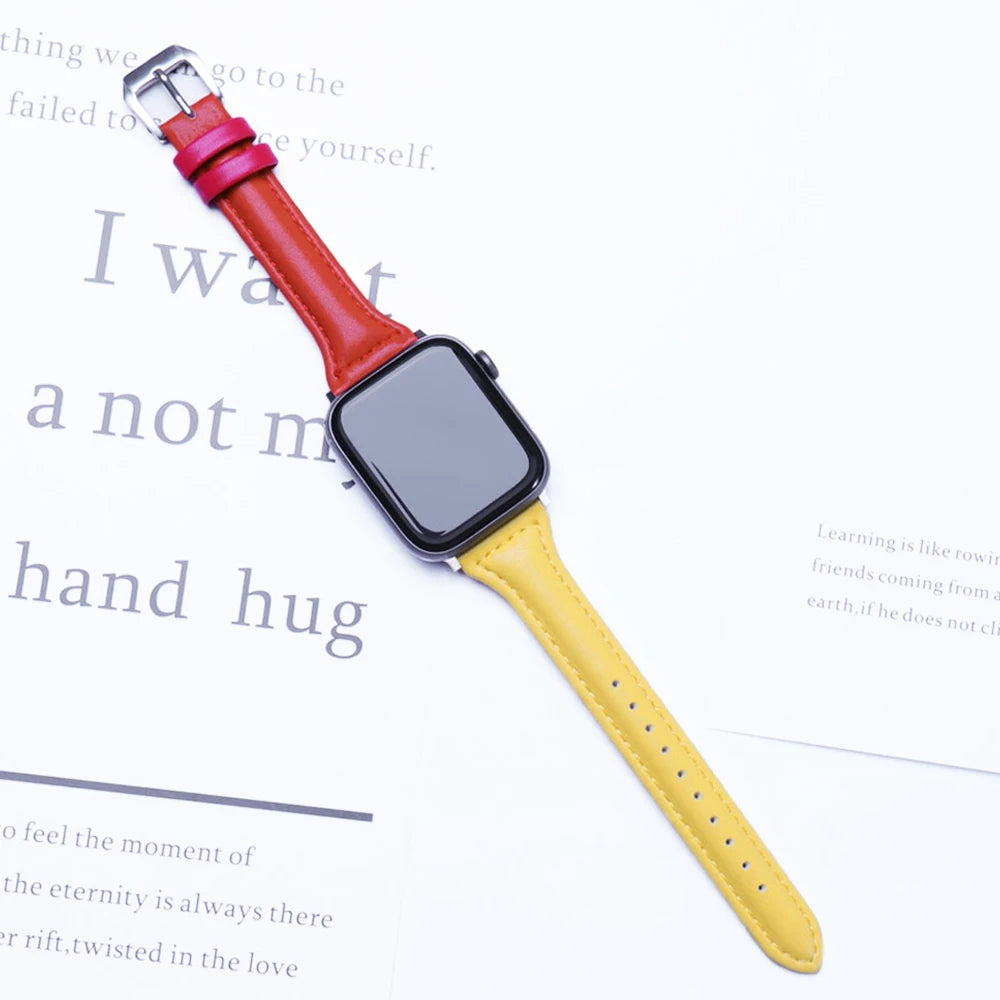 Slim Leather band for Apple Watch band 44mm 45mm 41mm 40mm 38mm wrist women band Apple Watch serie 9 8 7 6 5 4 3 SE Ultra 2 49mm