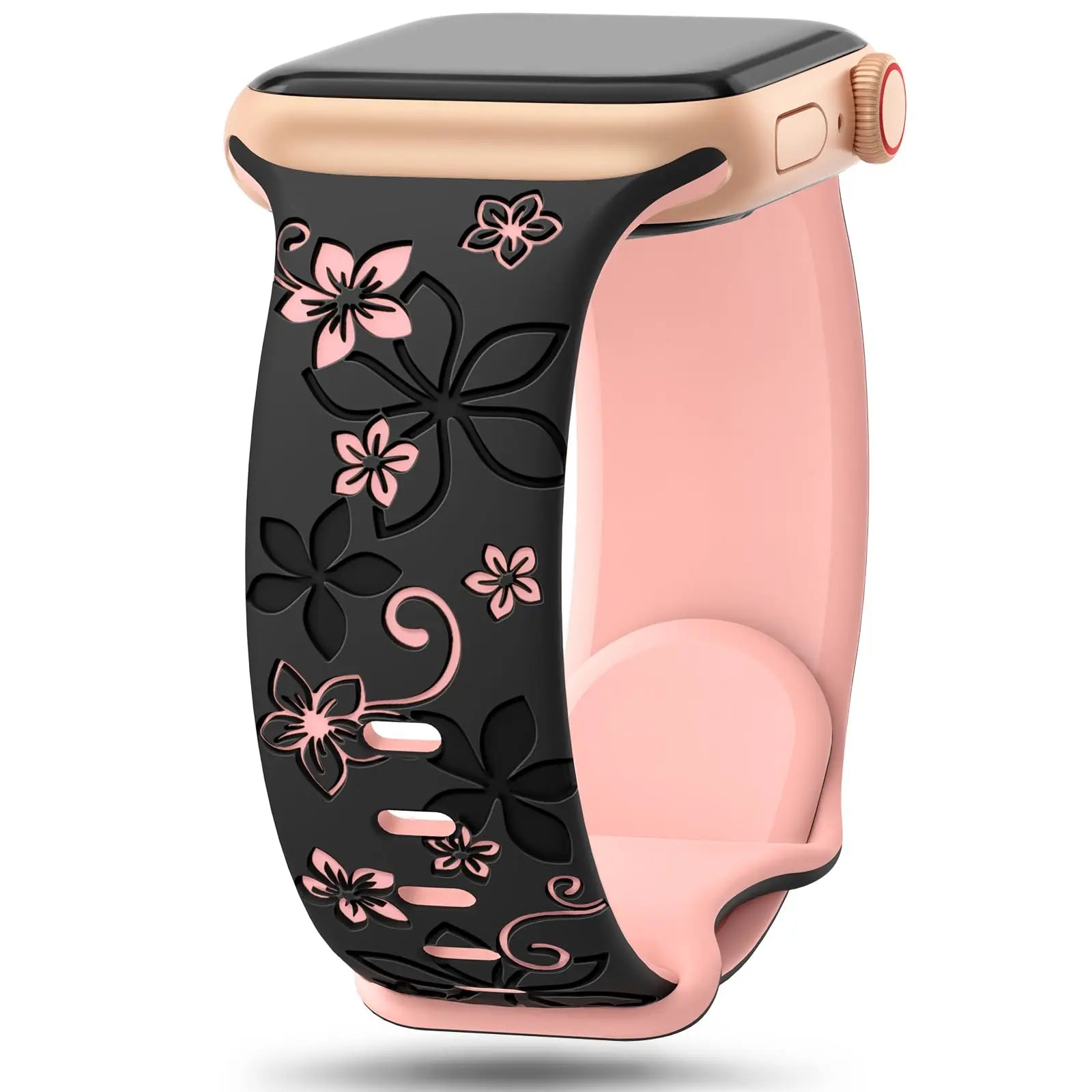 Floral Engraved band For Apple Watch band 46mm 41mm 40mm 44mm 45mm 42mm 49mm Silicone Sport Apple Watch Series 11 10 SE 9 8 Ultra 2