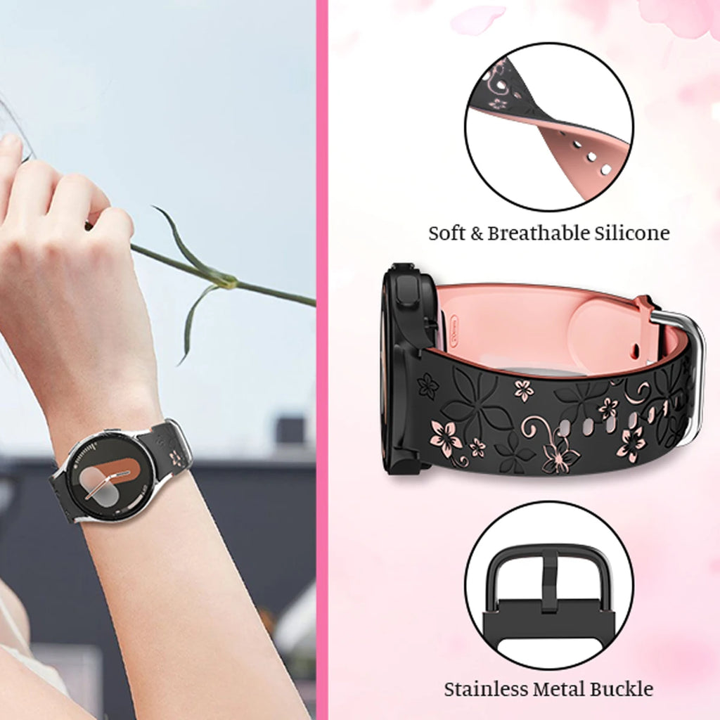 No Gaps Band for Samsung Galaxy Watch 7/5 Pro/4 6 Classic 40 44mm Engraved Silicone Sport Bracelet correa Galaxy Watch 7 Straps