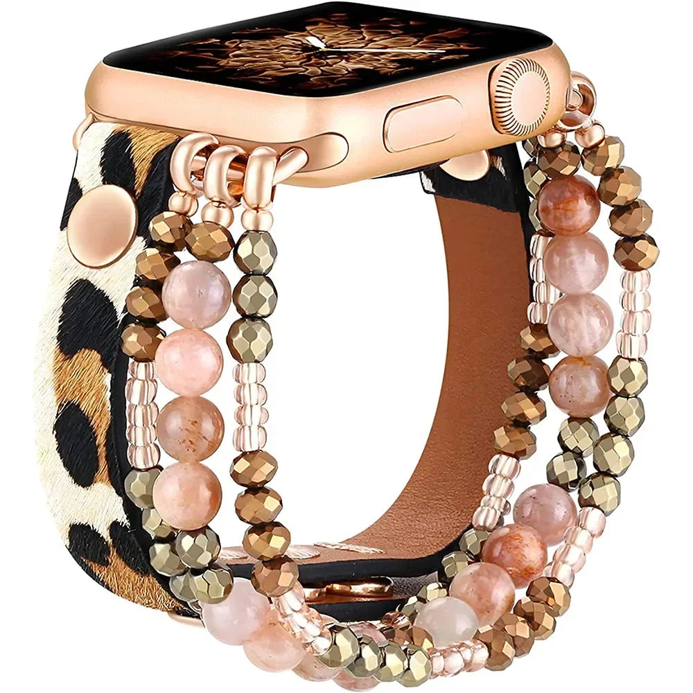 band band For Apple Watch band 49mm 40mm 38mm 41mm Women Elastic Beaded Leather band Apple Watch SE Series Ultra 8 7 6 5 4 3 2