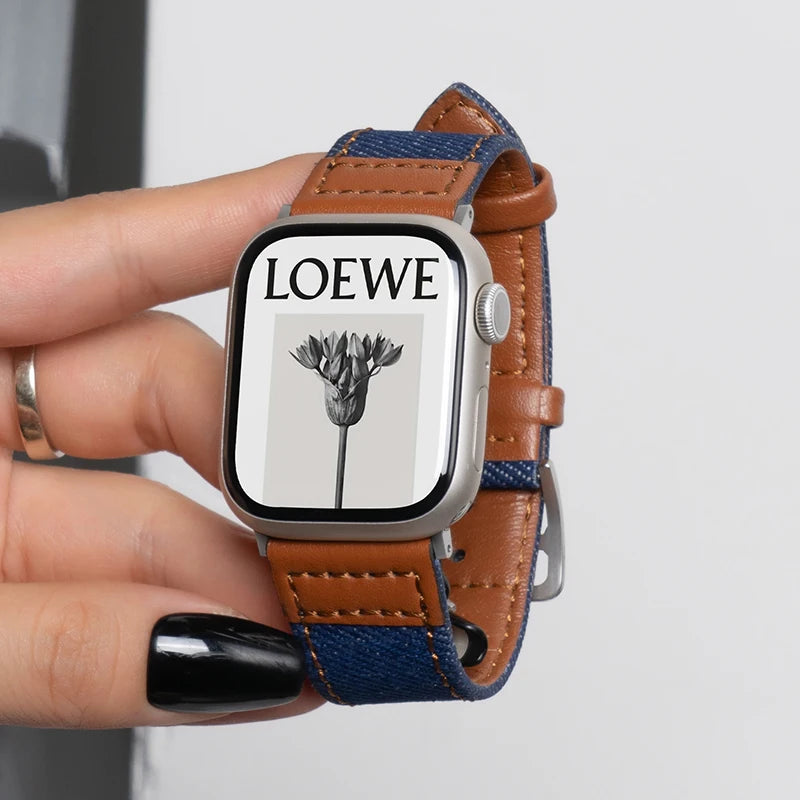 Suitable for Apple Watch band denim leather Apple Watch SE 49mm high quality wristband 40mm 38mm 44mm 41mm 42mm 45mm Ultra9 8 7 6 54 band