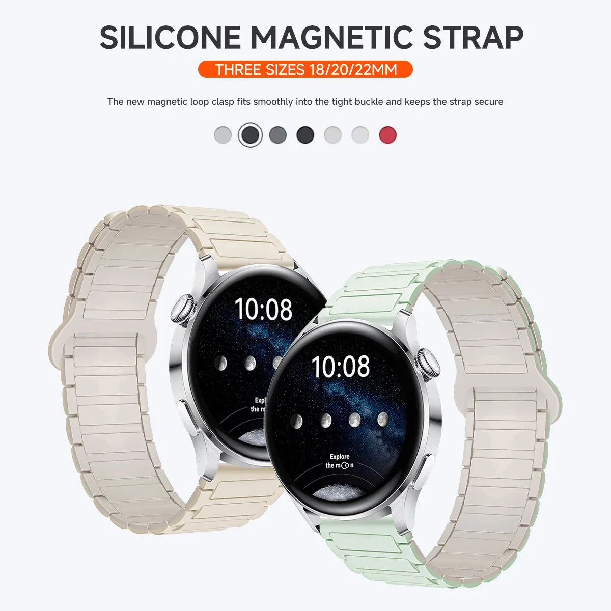 18mm 20mm 22mm Magnetic Loop Band for Samsung Galaxy Watch 7 6 5 4 44/40mm 6Classic Silicone Strap for Huawei Watch GT5 46mm