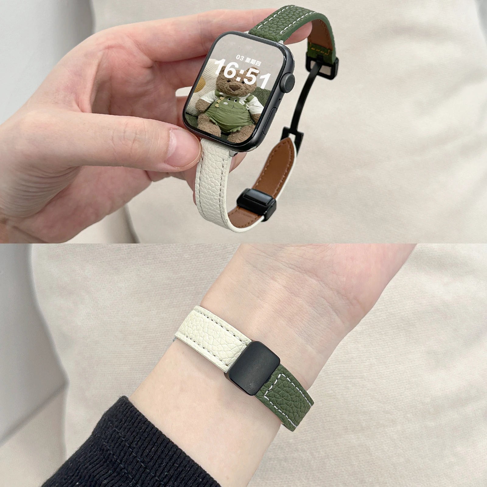 Folding Slim Leather Magnetic watch band For Apple Watch 10 11 42mm 46mm SE 44mm 40mm 9 8 7 41mm 45mm band 6 5 4 band For Apple Watch