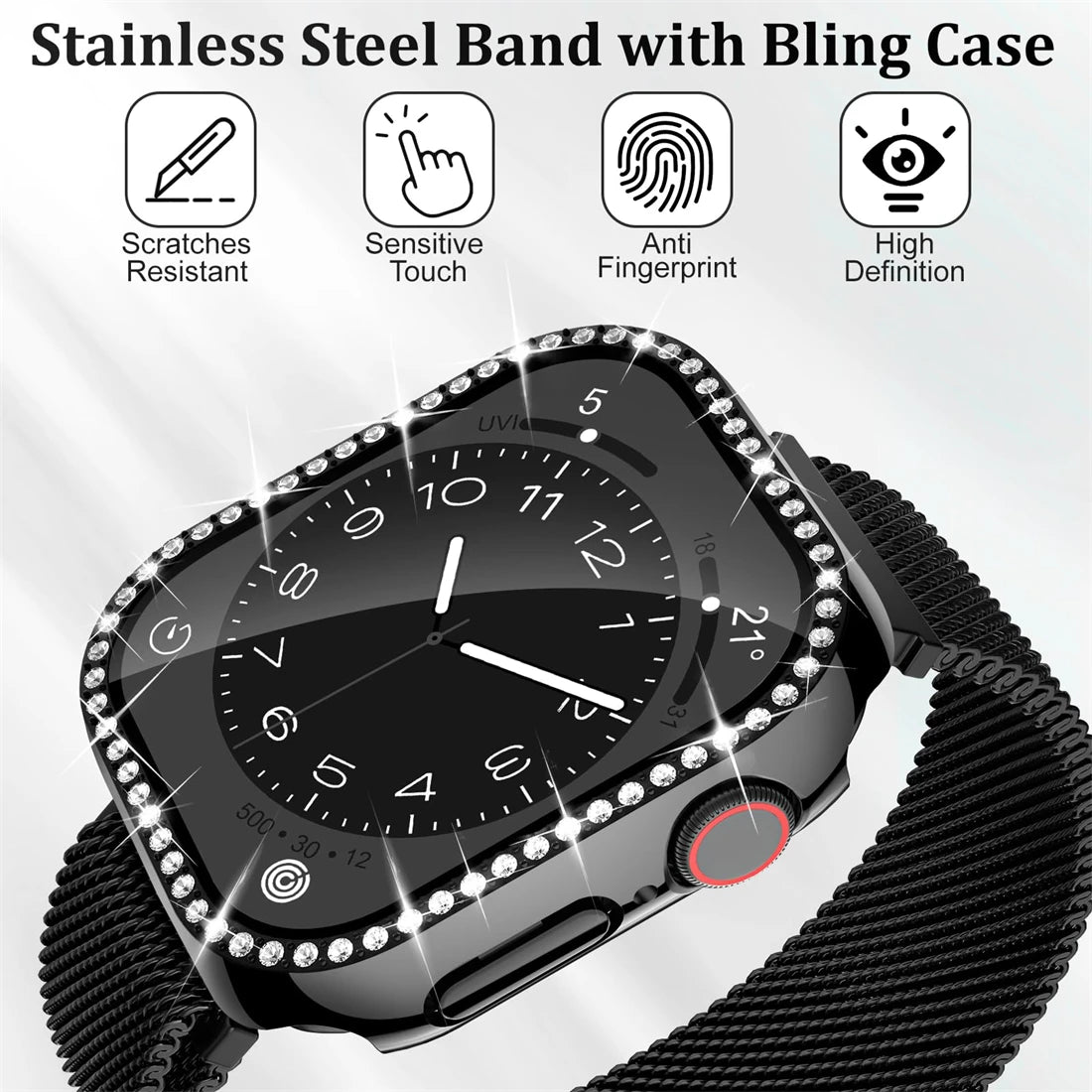 Milanese Loop+ case for Apple Watch Series 44mm 45mm 40mm 41mm 46mm 42mm diamond cover+band Apple Watch 9 8 7 6 5 4 10 Ultra 49mm band