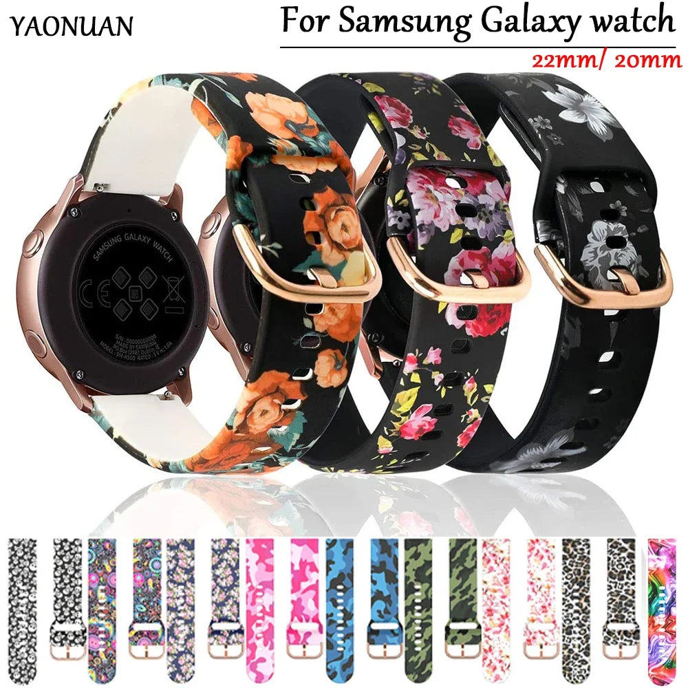 20mm/22mm strap For Samsung Galaxy watch 7/4/6/5 pro/Classic Active Printing Silicone bracelet For Amazfit GTR/GTS 4-2 mini band
