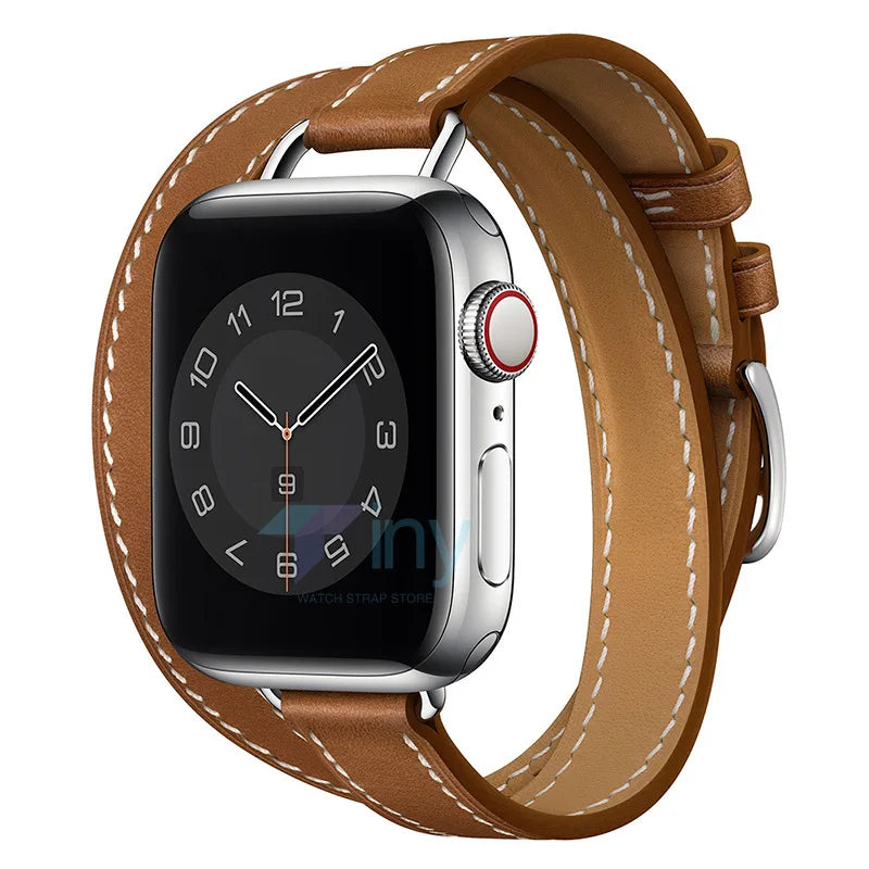 Double loop Slim Leather band for Apple Watch band Ultra 2 49mm Series 10 46mm 41mm 42mm 44mm 45mm band for Apple Watch 9 8 7 6 SE 5 4