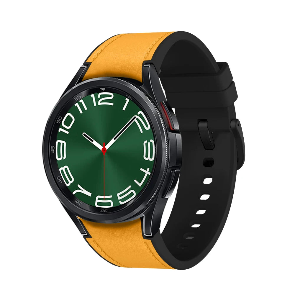 Leather+Silicone Strap for Samsung Watch 7/6/5/4 40 44mm 4/6 Classic 42 43 46 47mm Leather Grain Band for Galaxy Watch 5pro 45mm