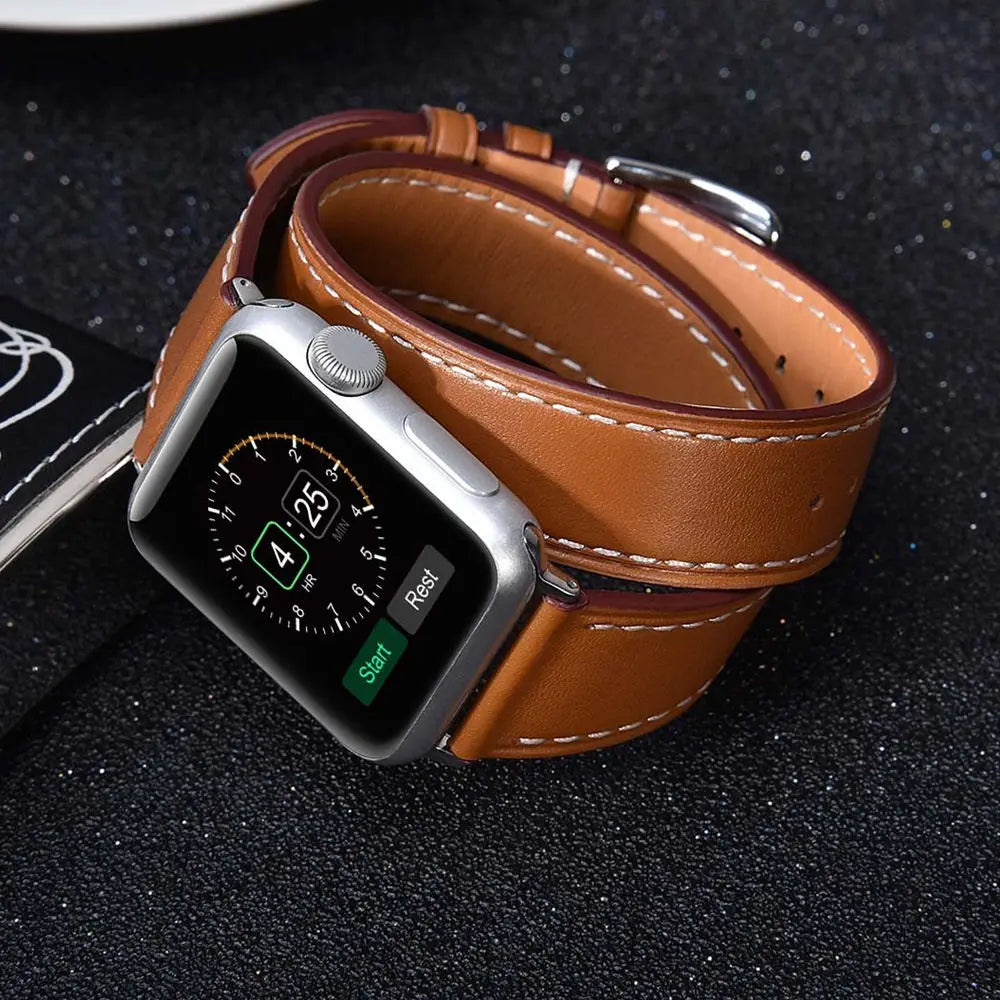 Double Tour band for Apple Watch band 45mm 41mm 44mm 40mm 42mm 38mm 49mm Leather band Apple Watch Series 5 3 SE 6 7 8 9 Ultra 2