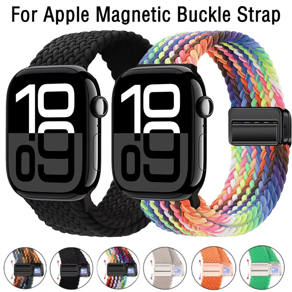 Nylon Braided Loop band for Apple Watch Ultra 3 2 49mm 11 10 42mm 46mm 9 8 7 45mm 41mm Magnetic band Apple Watch 6 5 SE 44mm 40mm band